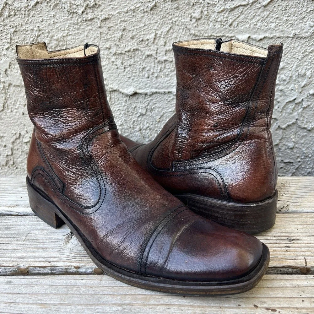 Kenneth Cole New York Boots Men Size 7 Leather Brown Made In Italy